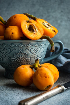 Close-up of fresh loquat fruits