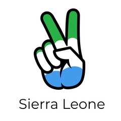 Sierra Leone flag in the form of a peace sign. Gesture V victory sign, patriotic sign, icon for apps, websites, T-shirts, souvenirs, etc., isolated on white background