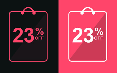 23% off.Sale banner with twenty-three percent off in a black and orange bag for store offers.

