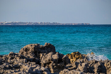 rocks in the sea and coast of cancun, caribbean sea