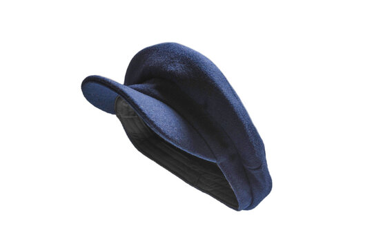 Female blue hat with a visor isolated on white.