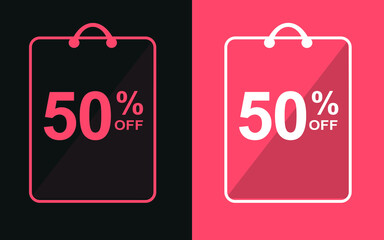 50% off.Sale banner with fifty percent off in a black and orange bag for store offers.
