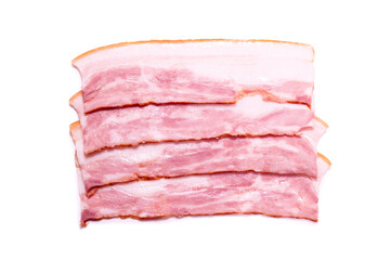 Raw bacon slices isolated on a white background.