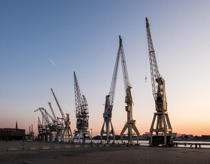 Old harbour cranes in the Port of Antwerp