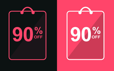 90% off.Sale banner with ninety percent off in a black and orange bag for store offers.