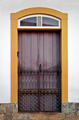 Colonial door in historical center, Sao Joao del Rei, Brazil 