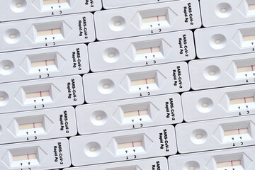 Corona Rapid antigen test kit mosaic surface made from many test kits