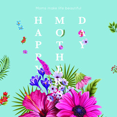 mothers day post, Mother's Day post with isolated flowers, mothers day flowers vector, Mother's Day social media post, floral social media post