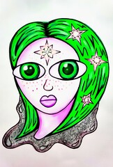 Portrait. Girl with green hair. Makeup, image, independence.