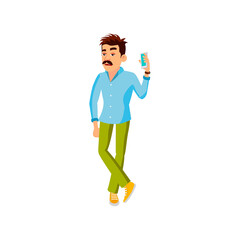 bored man calling to support service and waiting on line cartoon vector. bored man calling to support service and waiting on line character. isolated flat cartoon illustration