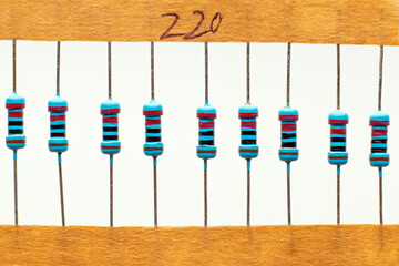 Set of electrical resistors. Electronic components.