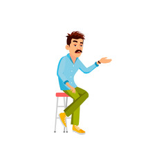 Fototapeta premium mustached bored man answering on dull subject cartoon vector. mustached bored man answering on dull subject character. isolated flat cartoon illustration