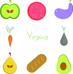 Set of vector icons of vegetables and fruits