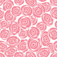 Seamless pattern with child doodle roses. Pattern with white swirls on a pink and white backdrops. Can be used for textile prints, cards, wrapping paper. Vector illustration, eps 10.