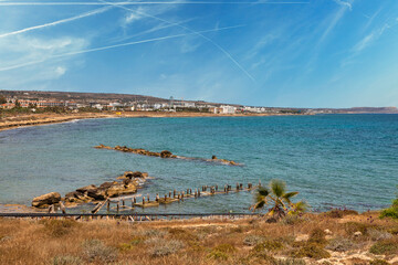 Fototapeta na wymiar Ayia Napa cityscape with Pernera beach, Cyprus.