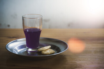 Wine and the Bread symbols of Jesus Christ blood and body. Holy Communion religion concept.