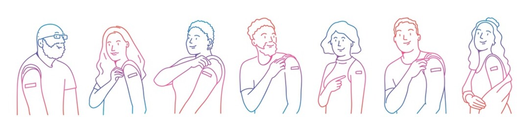 Men and women after vaccination. Rainbow.