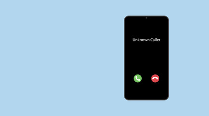 Unknown caller. Vector illustration. Model smartphone isolated on a blue background. Phone interface with two icons accept or reject a call