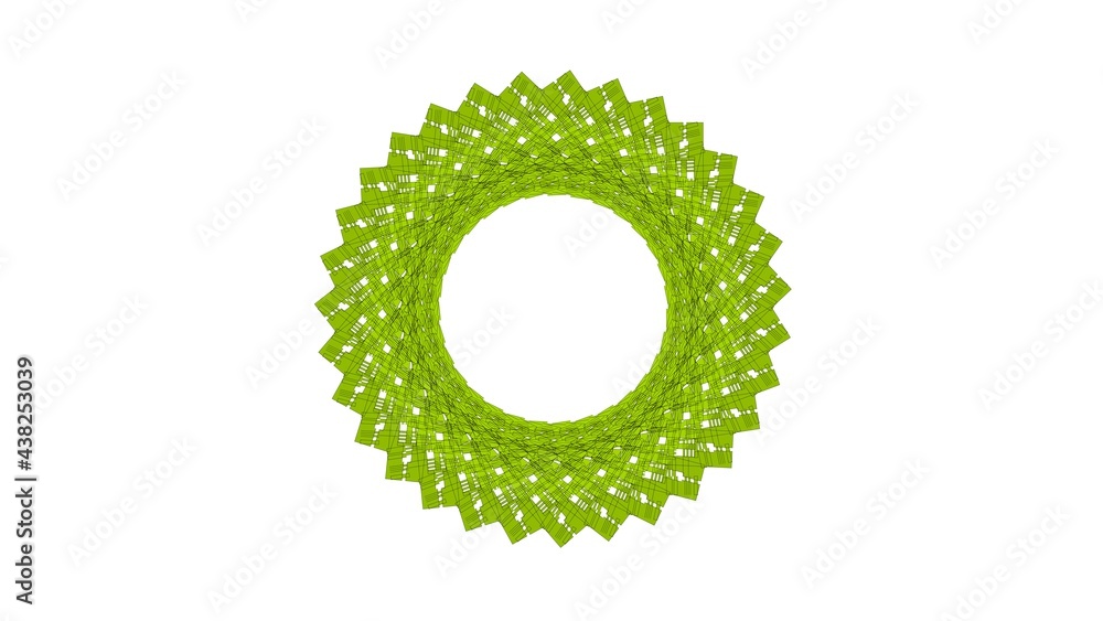 Poster abstract green circular pattern from planes. 3d rendering image.