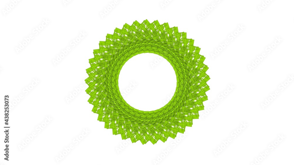 Poster abstract green circular pattern from planes. 3d rendering image.