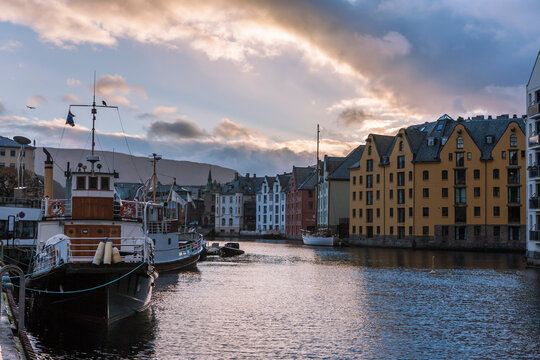 The Inner Harbour At Ålesund, Møre Og Romsdal, Norway