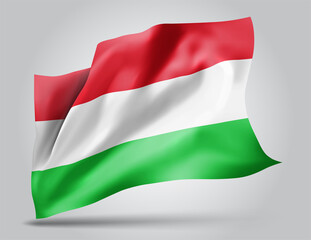 France, vector flag with waves and bends waving in the wind on a white background.