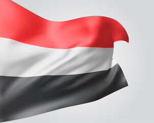Yemen , vector flag with waves and bends waving in the wind on a white background.