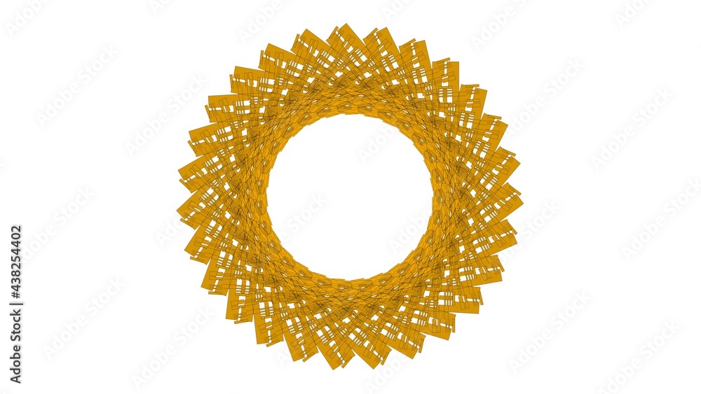 Poster abstract yellow circular pattern from planes. 3d rendering image.