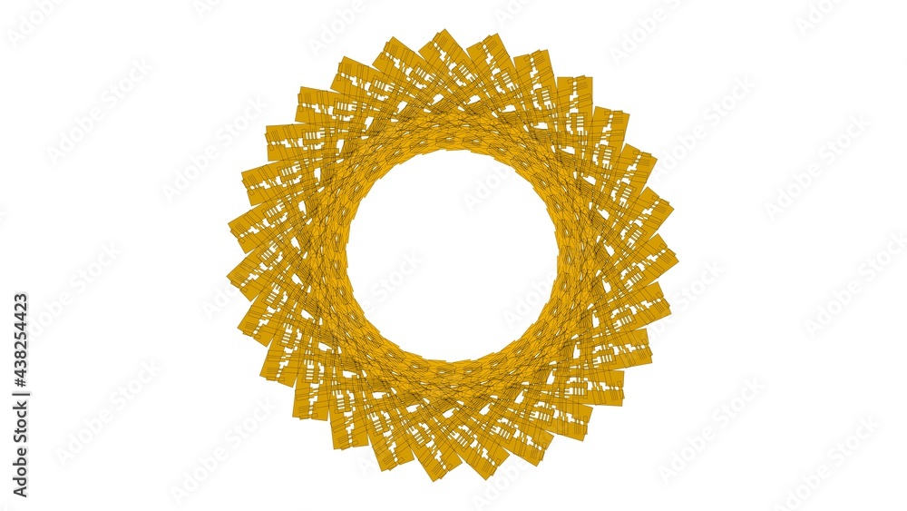 Poster abstract yellow circular pattern from planes. 3d rendering image.