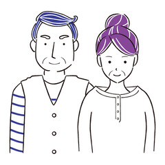 手描き 一人1color にこやかなシニアの夫婦　バストアップ