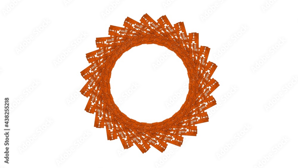 Poster abstract orange circular pattern from planes. 3d rendering image.