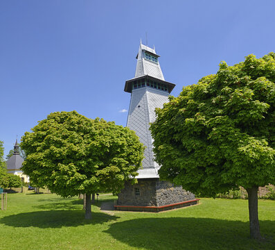Lookout Tower stands on Kapelsky vrch at the western outskirts of Zamberk. Lookout tower was built in 1932. Eastern Bohemia, Czech republic, Europe