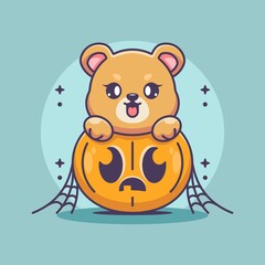 Obraz na płótnie Canvas Cute bear with pumpkin cartoon