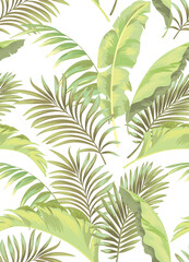Obraz premium Tropical leaves vector pattern. summer botanical illustration for clothes, cover, print, illustration design. 