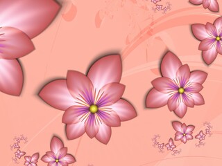 Orange fractal image as  background with flower. Creative element for design. Fractal flower rendered by math algorithm. Digital artwork for creative graphic design.