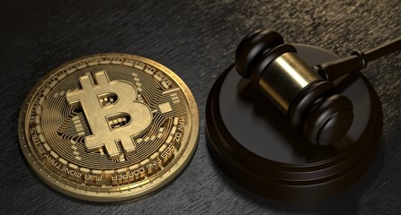 Bitcoin Digital Crypto Currency Law Lawyer Regulation With Judge Hammer	
