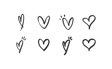 Hand drawn hearts. Love symbol. Illustration doodles.