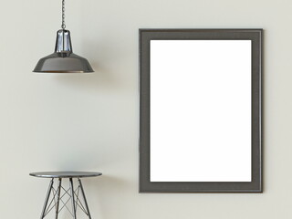 Black picture frame with lamp and empty side table mock up poster 3D