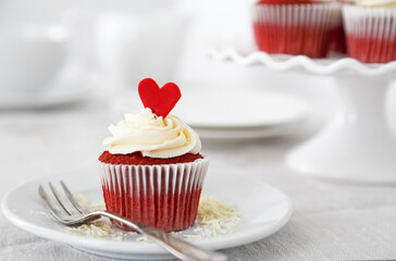 Red velvet cupcakes with red heart for Valentine's day