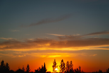 Fototapeta na wymiar Scarlet sunset in the sky.