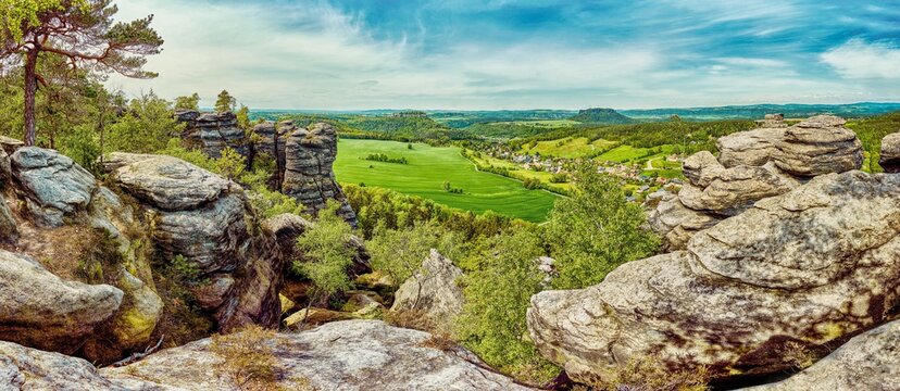 Saxon Switzerland - View from Pfaffenstein towards K&ouml;nigstein Fortress 