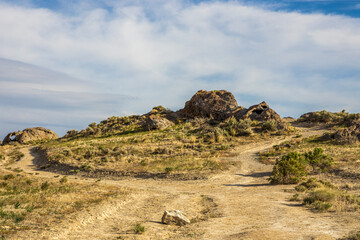 Panoramic spring landscape along the I-80 highway in Utah