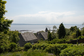Firth of Forth and Culross village view from observation desc, Culross, Dunfermline, Scotland 