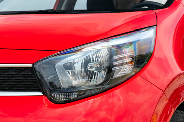 Close up of a new car's headlight