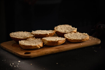 Open hamburger buns, ready to cook it