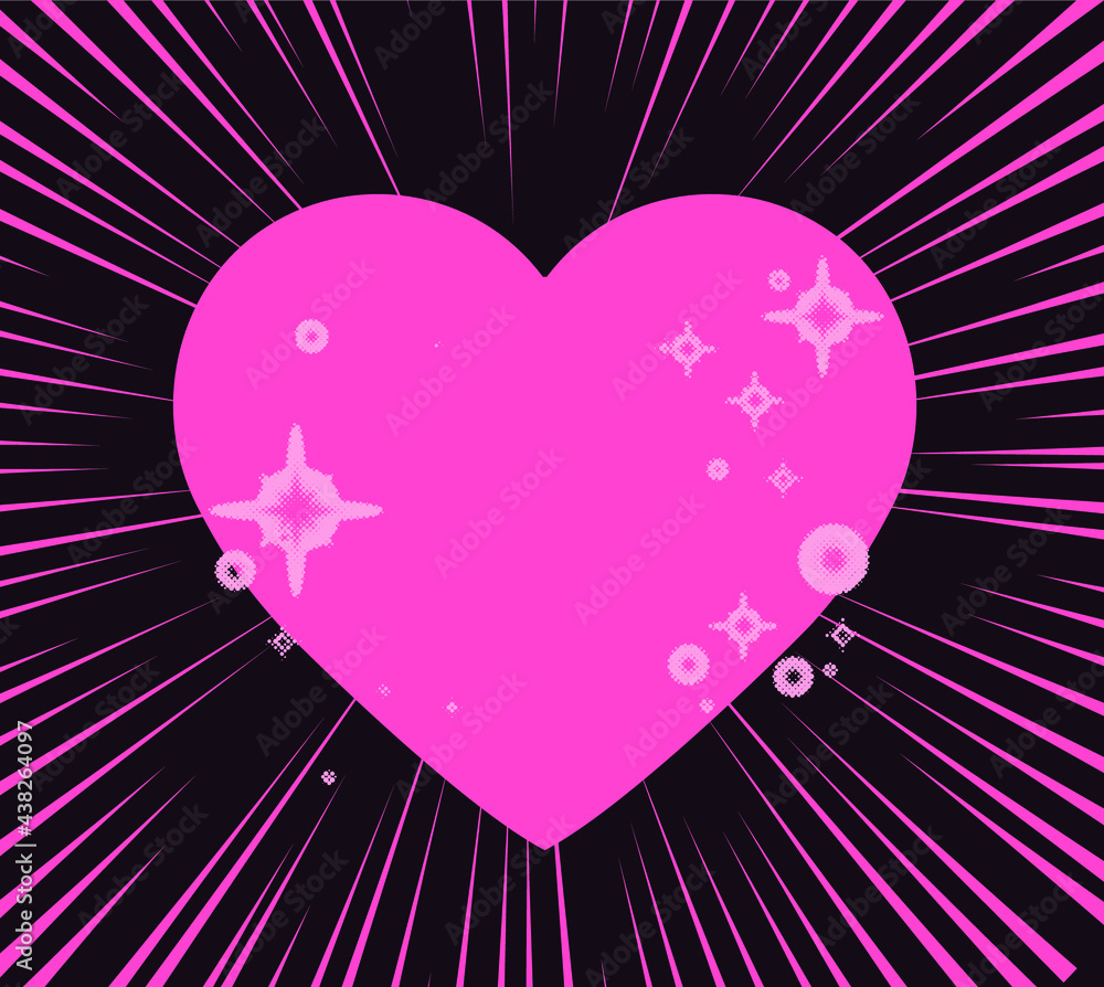 Poster Abstract background with speed lines and heart. Vector hand-drawn design template for manga and comic book design.