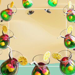 Summer Social Media Post Template With Cocktail 3D Rendering 02