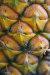 Pineapple skin rough texture close-up. Macro photo of the outside of a ripe pineapple