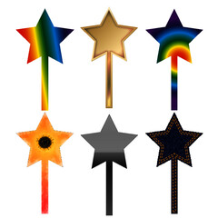 Magic wand set, star shaped magic wand with . Magical wand, stick, doodle hand drawn vector illustration, vara mágica, magia, varinha de condão, varinha mágica © CLaudia Fortuna