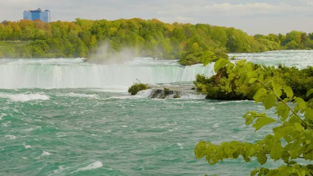 Early morning water flowing over Niagara Falls